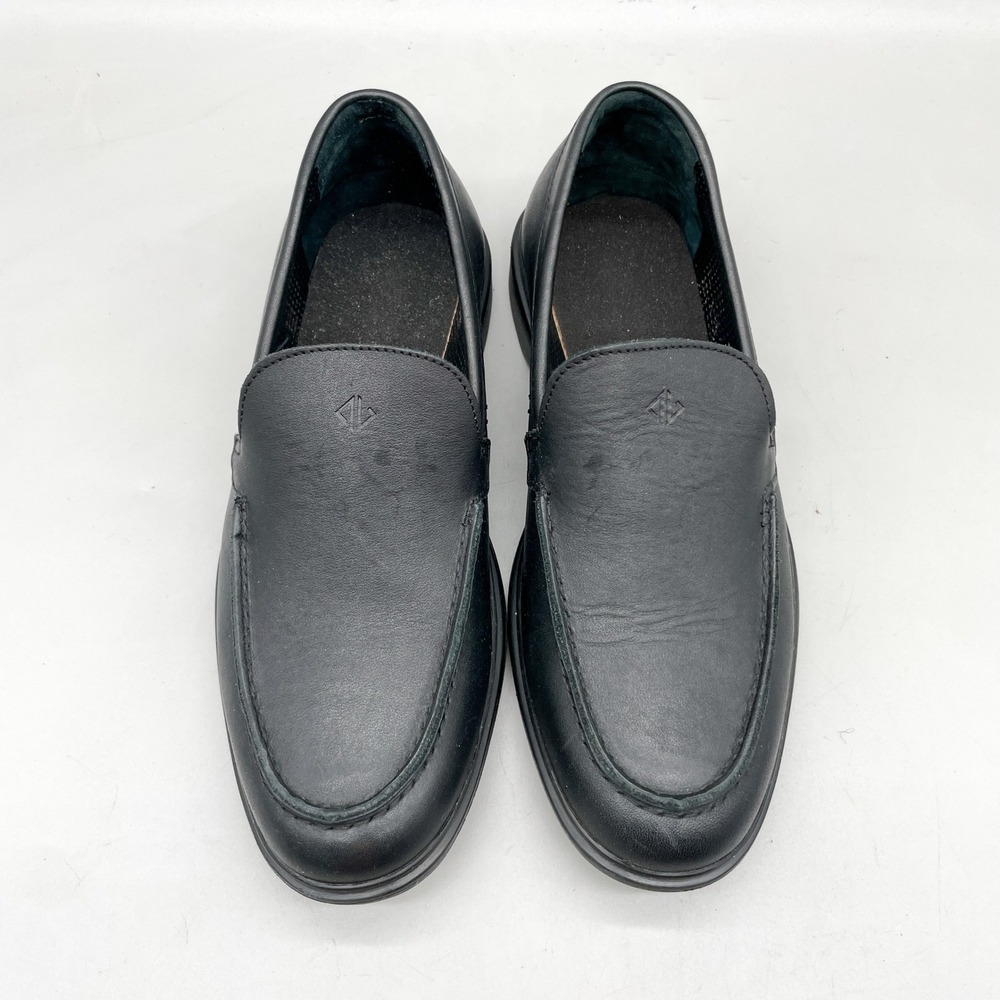 Amberjack Mens 7 Obsidian Loafer Slip On Shoes Black Leather Preppy NO INSOLES